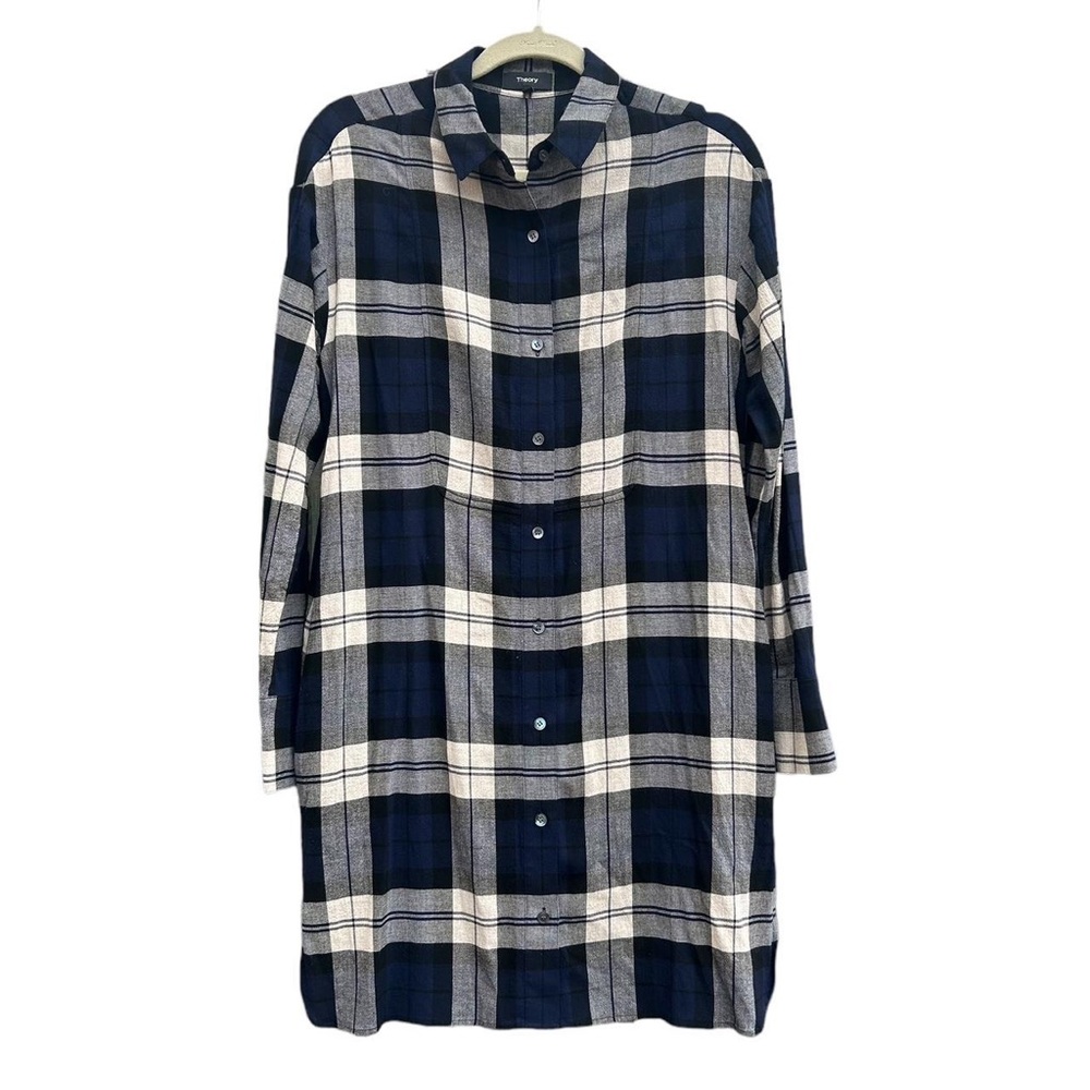 Theory Wool Blend Plaid Tunic Shirt Dress Size Medium